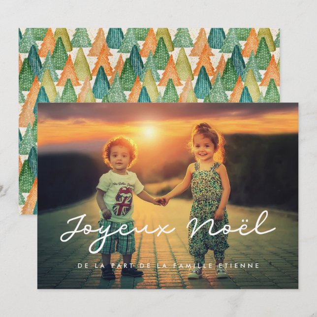 Cartão De Festividades Carte de voeu foto Joyeux Noël personalizável (Frente/Verso)