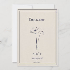 Cartão De Festividades Carte fleur de naissance mois d’août coquelicot 
