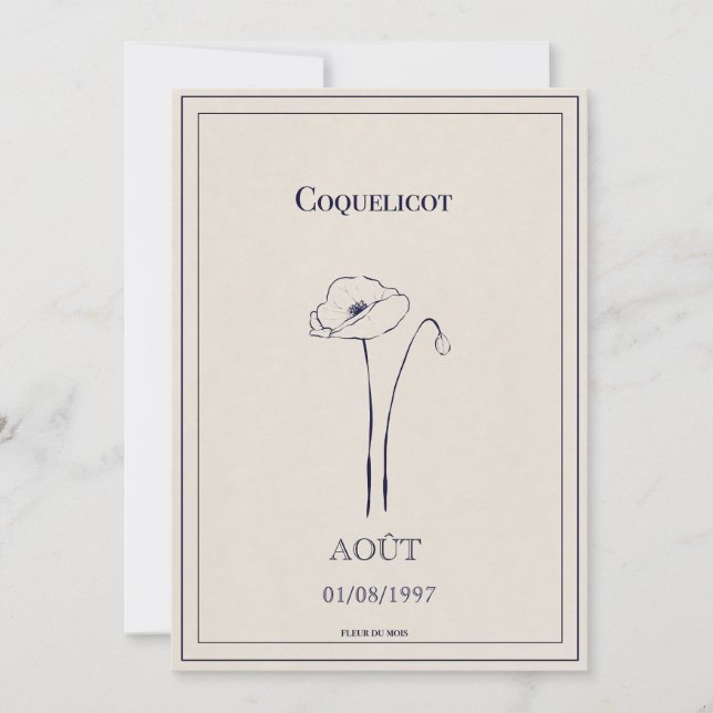 Cartão De Festividades Carte fleur de naissance mois d’août coquelicot  (Frente)