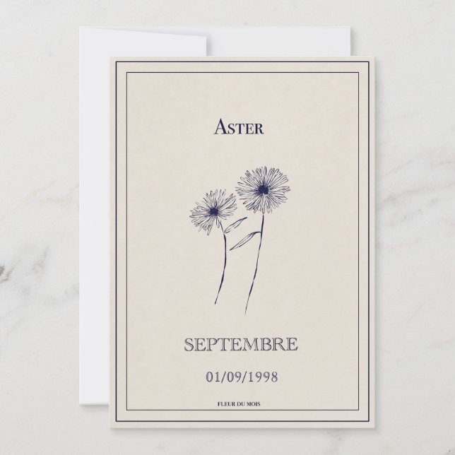 Cartão De Festividades Carte fleur de naissance mois de septembre aster. (Frente)