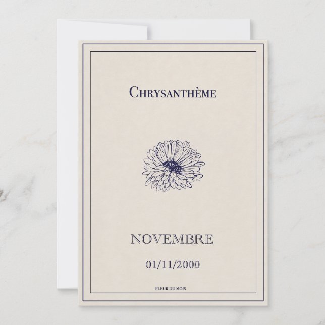 Cartão De Festividades Carte fleur de naissance novembre, chrysanthème  (Frente)