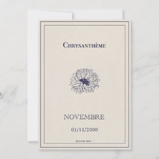 Cartão De Festividades Carte fleur de naissance novembre, chrysanthème 