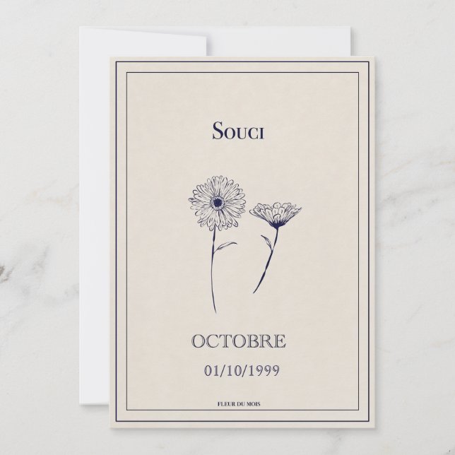 Cartão De Festividades Carte fleur de naissance octobre, soucis (Frente)