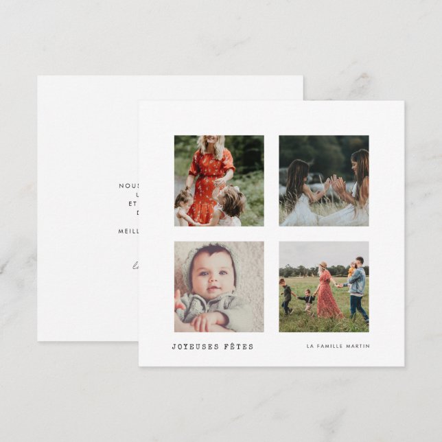 Cartão De Festividades Carte Noël Joyeuses Fêtes Collage 4 fotos (Frente/Verso)