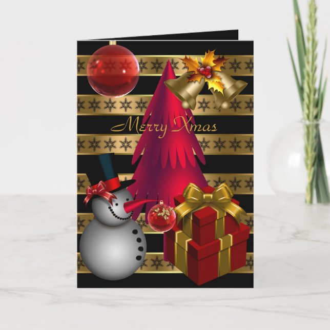 Cartão De Festividades Carteira Xmas Vermelho Negro Dourado Natal (Frente)