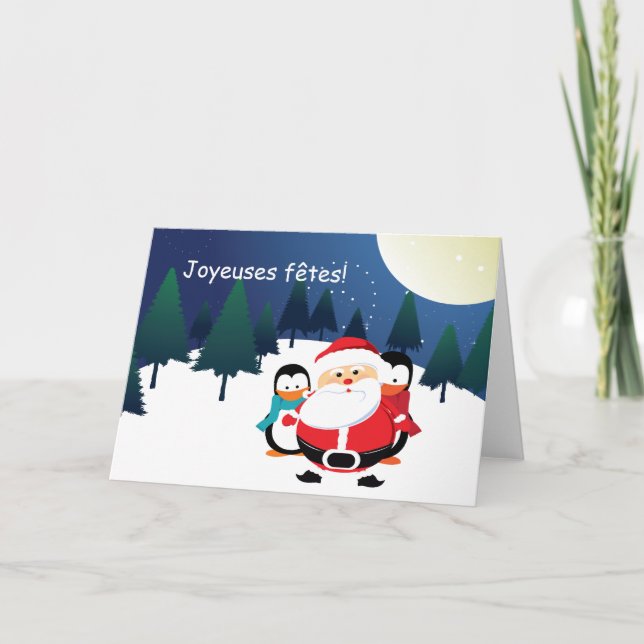 Cartão De Festividades Cartes de Père Noël e de Manchot Papai Noel (Frente)