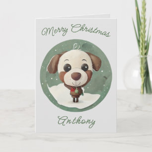 Cartão De Festividades Cartoon Bonito de Cães de Natal - Personalização d