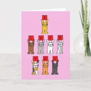 Cartão De Festividades Cartoon Cats with I Love You Message