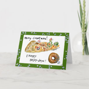 Cartão De Festividades Cartoon Christmas Pizza and Donut