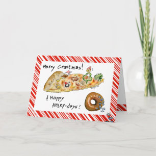 Cartão De Festividades Cartoon Christmas Pizza and Donut