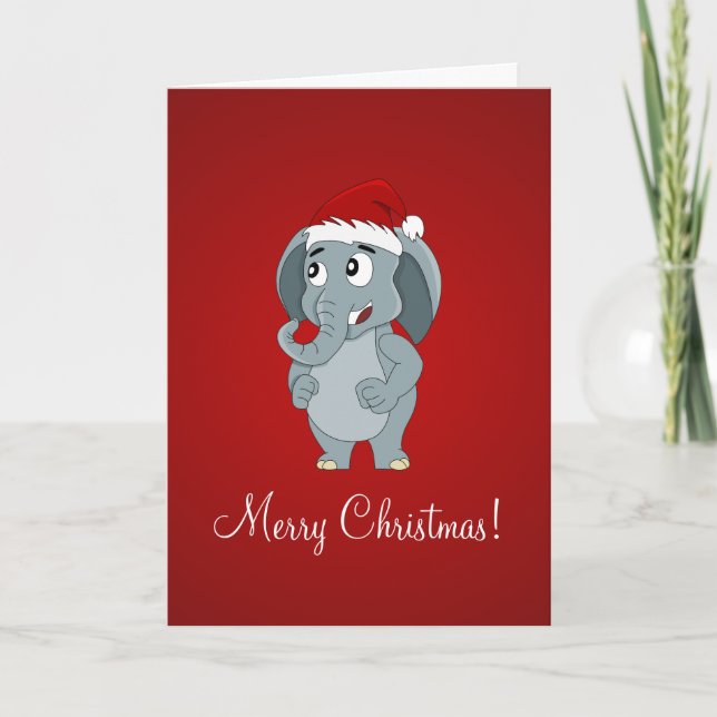 Cartão De Festividades Cartoon de elefante de Natal (Frente)