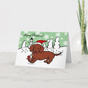 Cartão De Festividades Cartoon de Natal Dachshund
