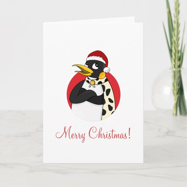 Cartão De Festividades Cartoon de Natal do Imperador Sorridente Pinguim F (Frente)