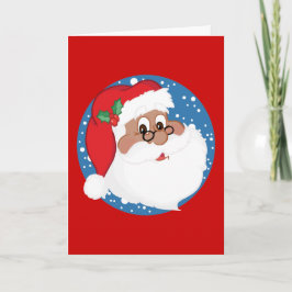 Cartão De Festividades Cartoon de Papais noeis Pretos (Azul)