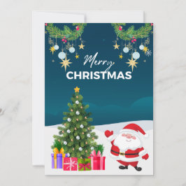 Cartão De Festividades Cartoon de Papais noeis Simples Azul Feliz Natal