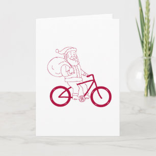 Cartão De Festividades Cartoon do Lado da Bicicleta Santa Claus