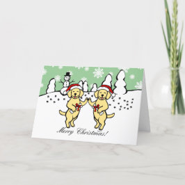 Cartão De Festividades Cartoon dos Labradores Amarelos de Natal
