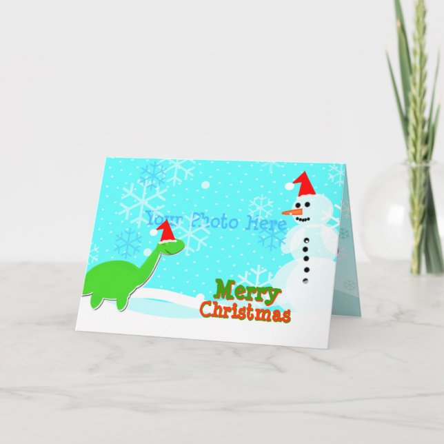 Cartão De Festividades Cartoon Feliz de Natal Dinossauro Snowman Card (Frente)