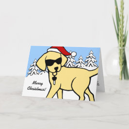 Cartão De Festividades Cartoon legal Yellow Lab Snow Woods de Natal