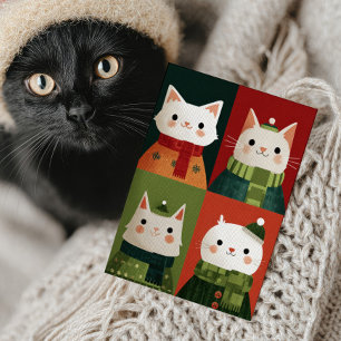 Cartão De Festividades Cartoon Natal Caprichoso Gatos Fofos Meowy Natal