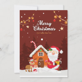 Cartão De Festividades Cartoon Red Simple Papais noeis Feliz Natal