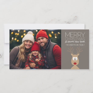 Cartão De Festividades Cartoon Reindeer com Feliz Natal e Foto