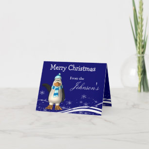 Cartão De Festividades Cartoon Santa Claus Penguin Saudação de Natal