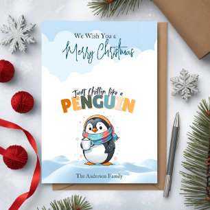 Cartão De Festividades Cartoonista de Natal Chillin Como um Pinguim