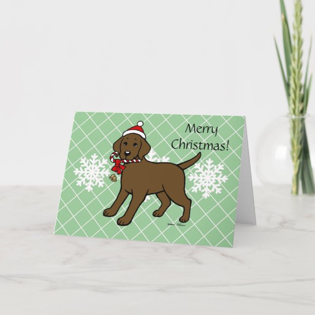 Cartão De Festividades Cartum de chocolate de Natal Labrador (Frente)
