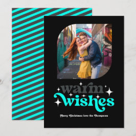 Cartão De Festividades Carvão & Aqua Foto de Natal Moderna e Retrô