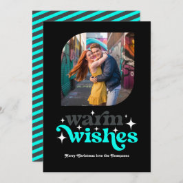 Cartão De Festividades Carvão & Aqua Foto Moderno Retro de Natal