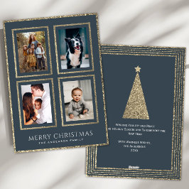 Cartão De Festividades Carvão e Dourada Colagem de Fotos de Natal