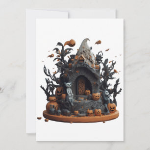 Cartão De Festividades Casa Assombrada da Gatinha em 3D para Halloween