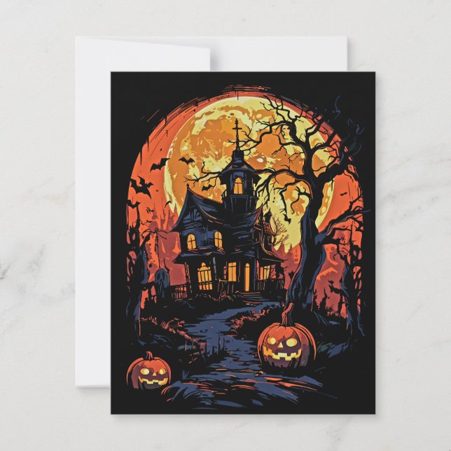 Cartão De Festividades Casa Assombrada de Halloween Assustadora (Frente)