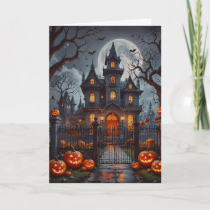 Cartão De Festividades Casa Assombrada e Jack O' Lanterns Halloween
