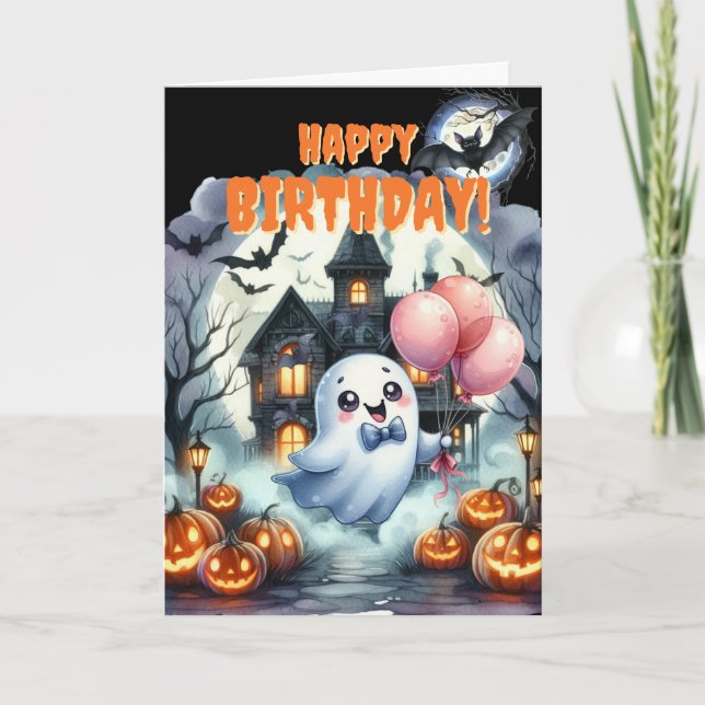 Cartão De Festividades Casa Assombrada Fantasma Bonito Aniversário Hallow (Frente)