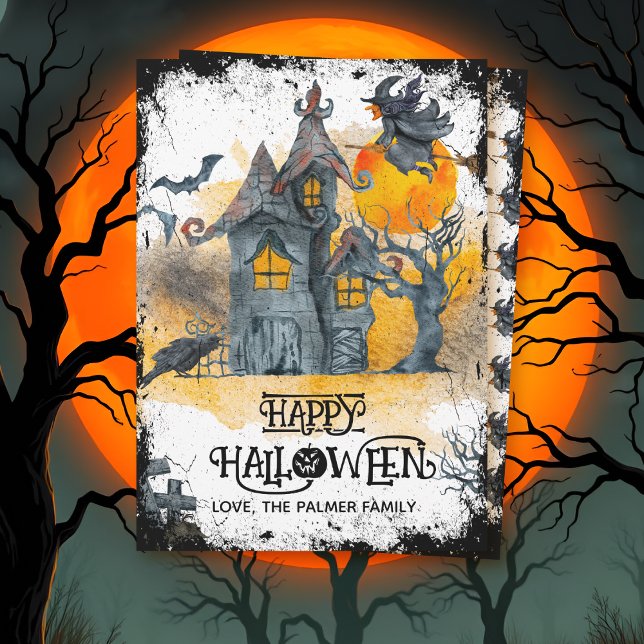 Cartão De Festividades Casa assombrada Feliz Halloween (Criador carregado)