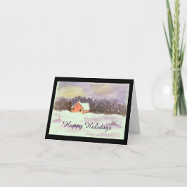 Cartão De Festividades Casa de Arte em Aquarela Paisagem Neve Felizes Fes