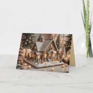 Cartão De Festividades Casa de biscoito de gengibre decorada de forma bon
