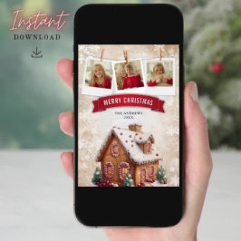Cartão De Festividades Casa de Biscoito de Gengibre em Aquarela Foto Nata