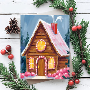 Cartão De Festividades Casa de Biscoito de Natal Rosa Natal