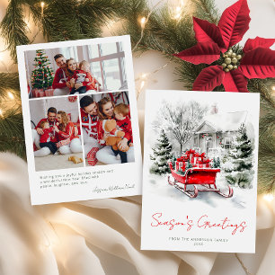 Cartão De Festividades Casa de Férias Trenó Natal Foto de Família