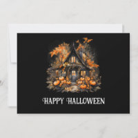 Casa de Halloween com Pumpkins e Folhagem