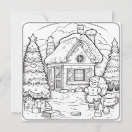 Cartão De Festividades Casa de Natal Boneco de Neve Crianças Colorindo Na