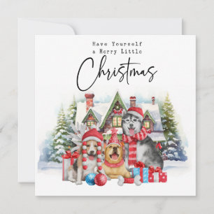 Cartão De Festividades Casa de Natal feliz com cães no caminhão vermelho
