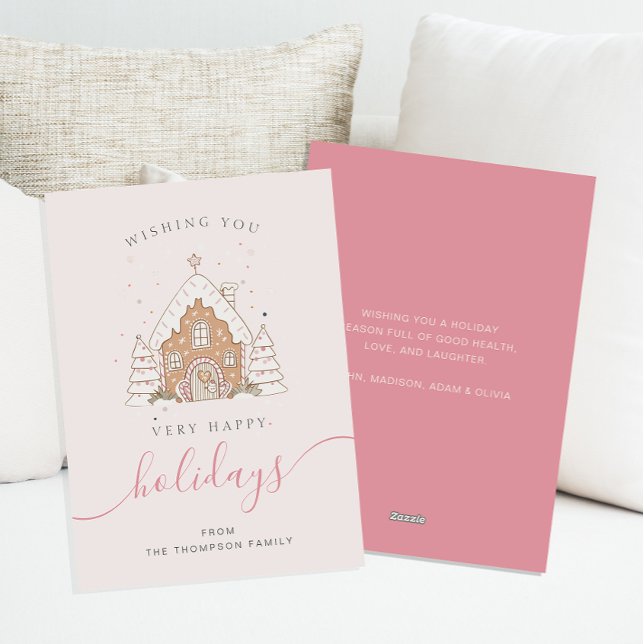 Cartão De Festividades Casa de Natal Rosa com Rótulo Minimalista Flat (Criador carregado)