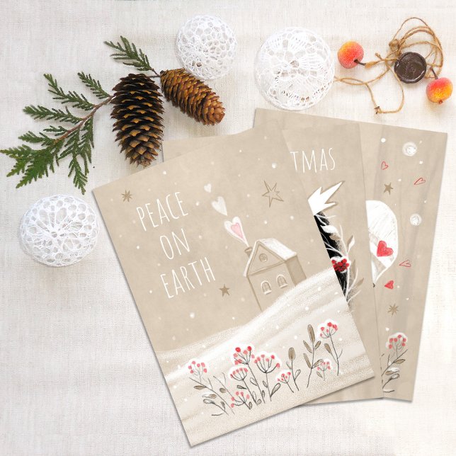 Cartão De Festividades Casa de Natal Rústica na Neve (Criador carregado)