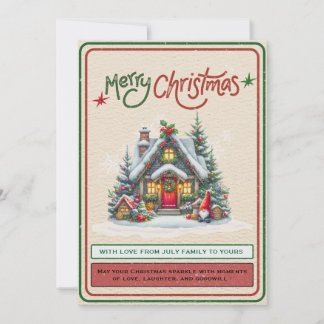 Cartão De Festividades Casa de Neve Aconchegante de Natal Retrô