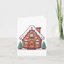 Cartão De Festividades Casa de Pão de Mel Festiva com Corações