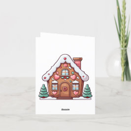 Cartão De Festividades Casa de Pão de Mel Festiva com Corações